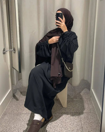 2024 Saudi Arabia Muslim Women Modest Dress Eid Dubai Plain Abaya Islamic Holiday Party Solid Turkey Lace - up Cuffs Long Clothes - Bako Bako