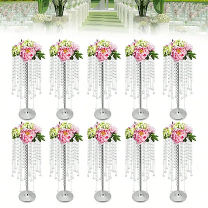 10Pcs Metal Flower Vase Table Decorative Crystal Acrylic Table Centerpieces,Silver Flowers Stand Wedding Reception Centerpieces - Bako Bako