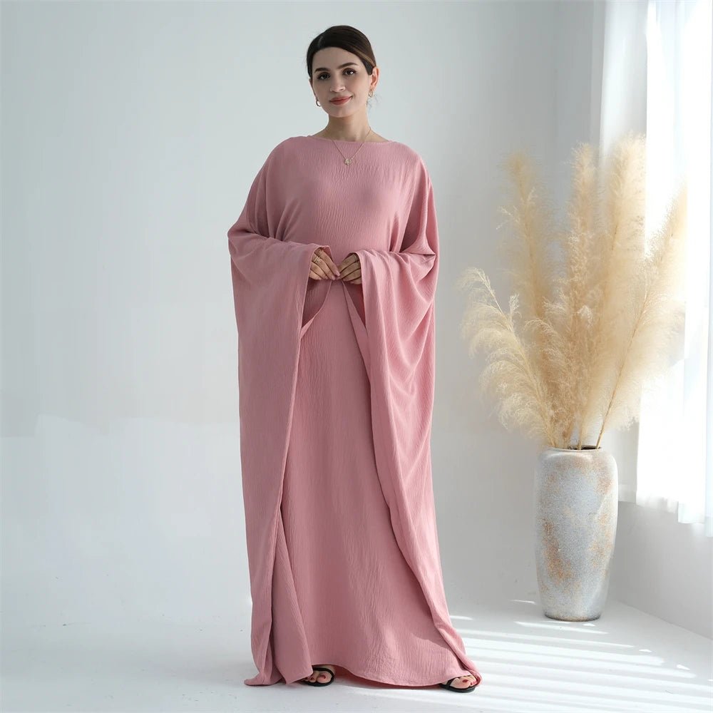 Ramadan Eid Soft Crepe Khimar Batwing Abaya Dubai Islam Muslim Modest African Dresses For Women Kaftan Kebaya Robe Femme Musulma - Bako Bako