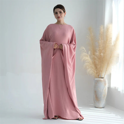 Ramadan Eid Soft Crepe Khimar Batwing Abaya Dubai Islam Muslim Modest African Dresses For Women Kaftan Kebaya Robe Femme Musulma - Bako Bako