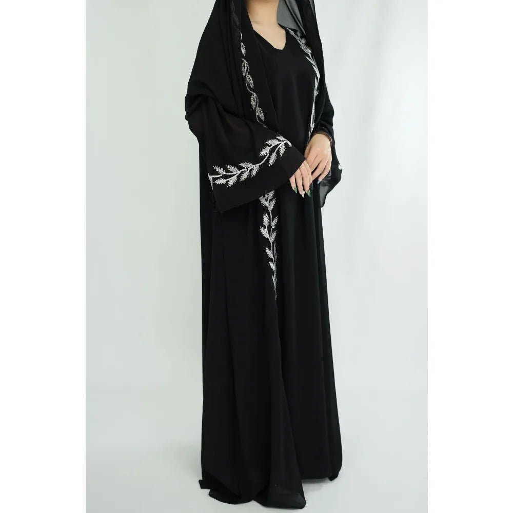 Eid Muslim Abaya for Women Embroidery Dress with Scarf 2 Piece Set Dubai Arab Long Robe Morocco Abayas Kaftan Headscarf Gorgeous - Bako Bako