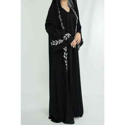 Eid Muslim Abaya for Women Embroidery Dress with Scarf 2 Piece Set Dubai Arab Long Robe Morocco Abayas Kaftan Headscarf Gorgeous - Bako Bako