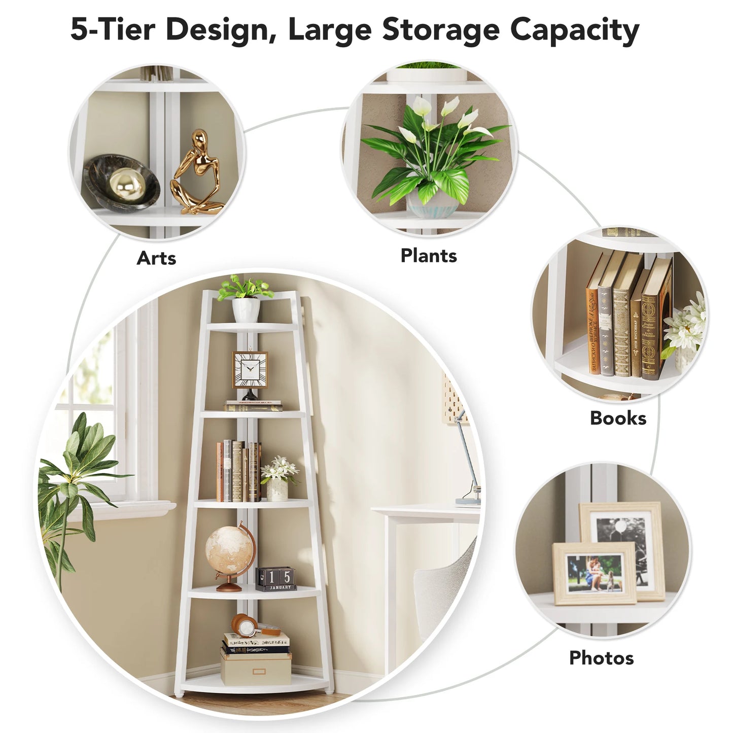 Tribesigns Bookcase Corner Book Shelf Rack Wood Bookshelf Storage Shelves - Bako Bako