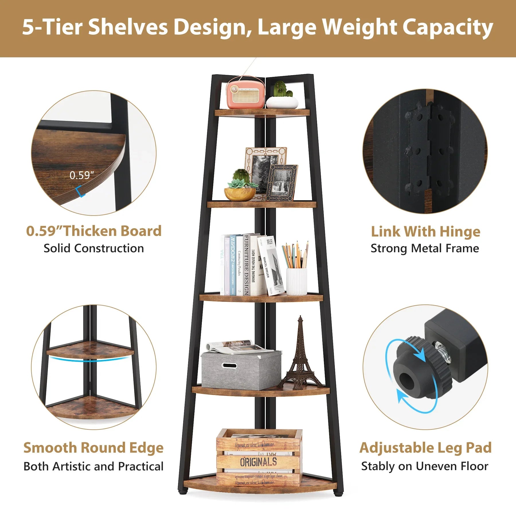 Tribesigns Bookcase Corner Book Shelf Rack Wood Bookshelf Storage Shelves - Bako Bako