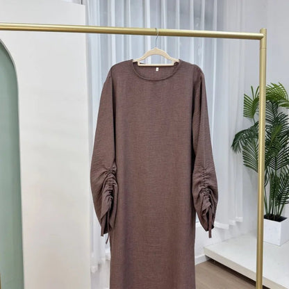 2024 Saudi Arabia Muslim Women Modest Dress Eid Dubai Plain Abaya Islamic Holiday Party Solid Turkey Lace - up Cuffs Long Clothes - Bako Bako