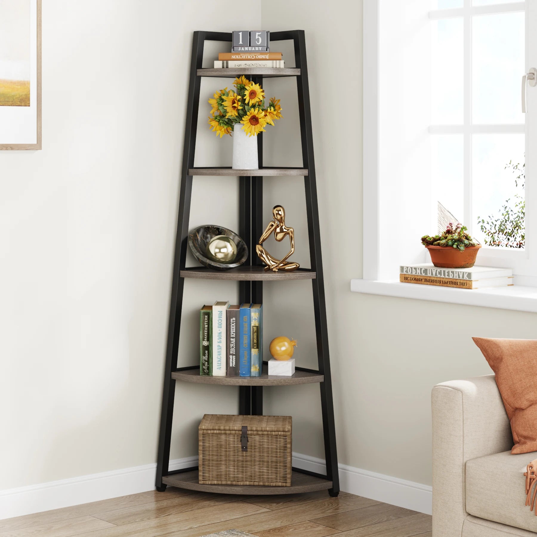 Tribesigns Bookcase Corner Book Shelf Rack Wood Bookshelf Storage Shelves - Bako Bako
