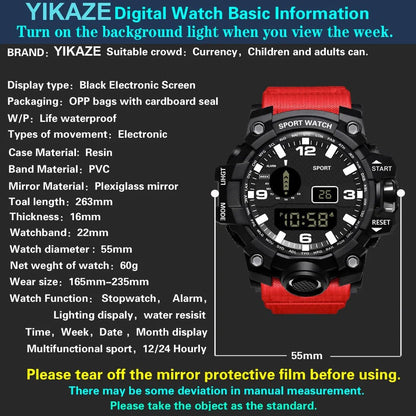 Fashion Men's Watch Sports Electronic Wristwatch Large dial Multifunctional Waterproof Luminous Alarm Kids Male's Military Watch - Bako Bako