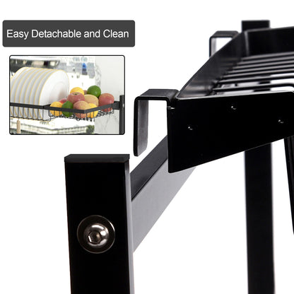 Adjustable Large Dish Drying Rack Metal Over the Sink Storage 2 - Tier Kitchen Organizer with Utensils Holder, Chopstick Holder - Bako Bako