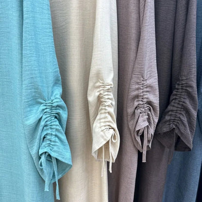 2024 Saudi Arabia Muslim Women Modest Dress Eid Dubai Plain Abaya Islamic Holiday Party Solid Turkey Lace - up Cuffs Long Clothes - Bako Bako