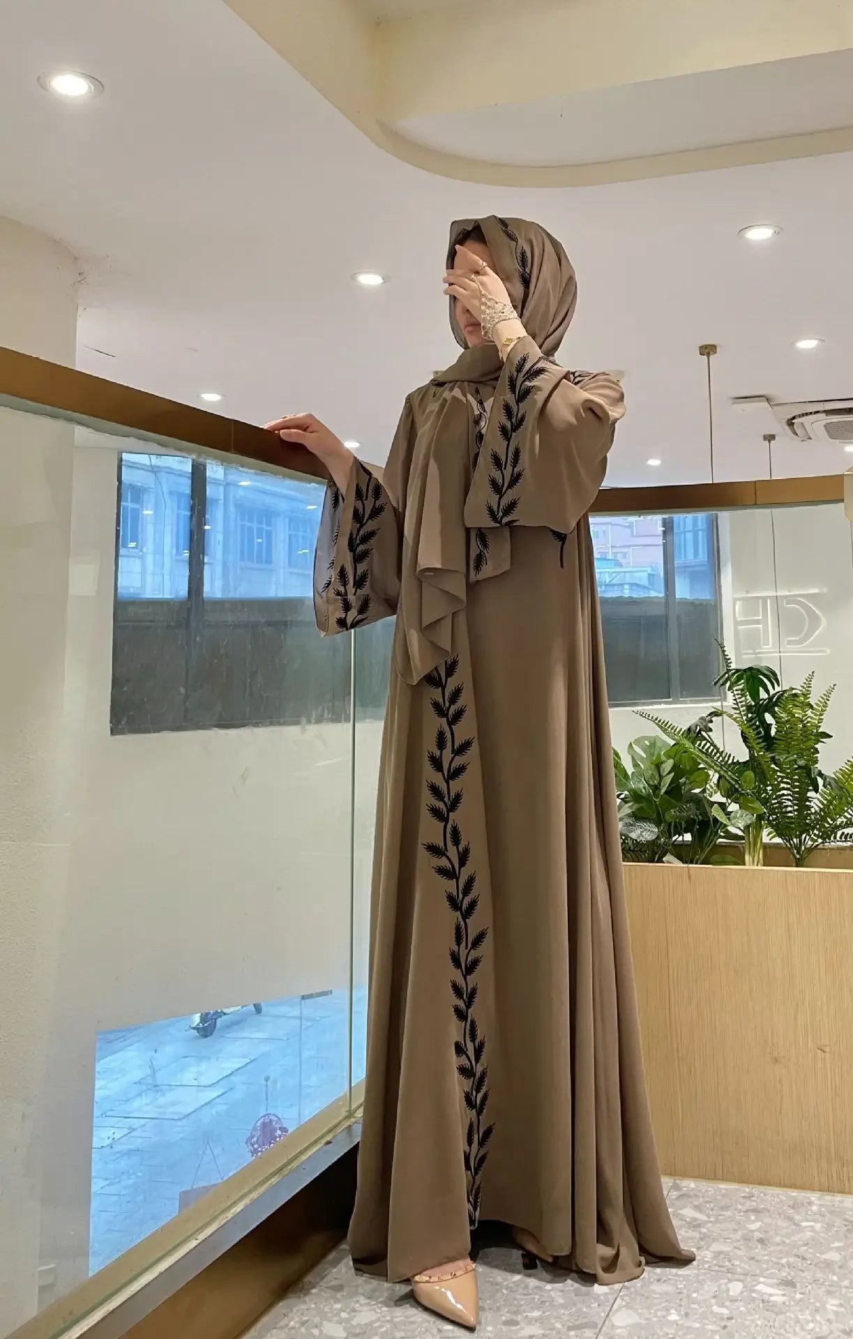Eid Muslim Abaya for Women Embroidery Dress with Scarf 2 Piece Set Dubai Arab Long Robe Morocco Abayas Kaftan Headscarf Gorgeous - Bako Bako