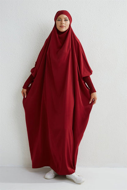 Muslim Abaya Hooded Smocking Sleeve One - piece Prayer Dress Women Jilbab Islamic Clothing Dubai Saudi Black Robe Turkish Modesty - Bako Bako
