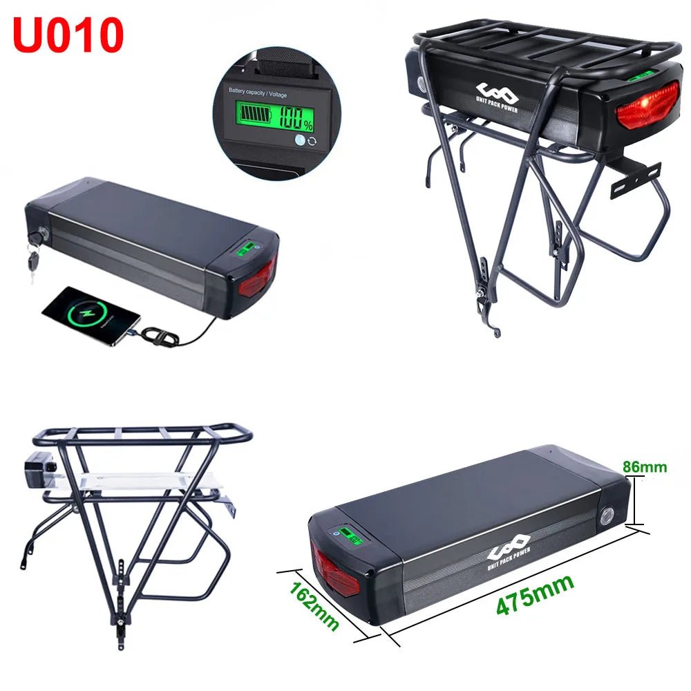 Rear Rack eBike Battery 21700 18650 52V 48V 27Ah 72V 20Ah with Rack no Rack Optional for 1500W 1000W 750W 500W 24" - 28 inch - Bako Bako