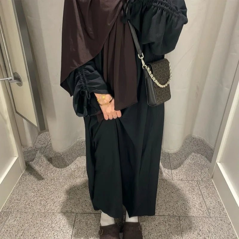 2024 Saudi Arabia Muslim Women Modest Dress Eid Dubai Plain Abaya Islamic Holiday Party Solid Turkey Lace - up Cuffs Long Clothes - Bako Bako