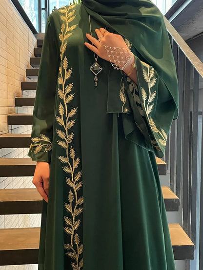 Eid Muslim Abaya for Women Embroidery Dress with Scarf 2 Piece Set Dubai Arab Long Robe Morocco Abayas Kaftan Headscarf Gorgeous - Bako Bako