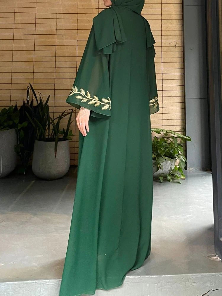 Eid Muslim Abaya for Women Embroidery Dress with Scarf 2 Piece Set Dubai Arab Long Robe Morocco Abayas Kaftan Headscarf Gorgeous - Bako Bako