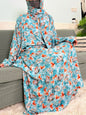 Muslim Cotton Abayas For Women Traditional Floral Ramadan Prayer Garment African Caftan Marocain Femme Robe Connected Headscarf - Bako Bako
