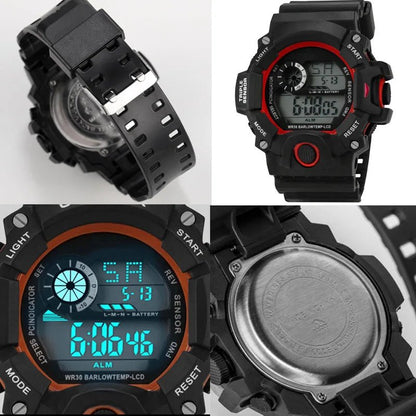 Fashion Men's Watch Sports Electronic Wristwatch Large dial Multifunctional Waterproof Luminous Alarm Kids Male's Military Watch - Bako Bako