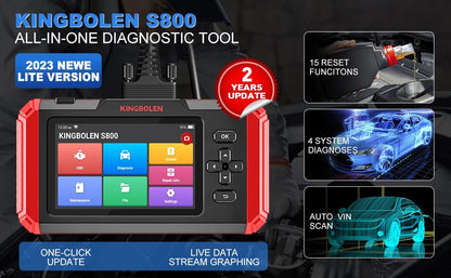 KINGBOLEN S800 4 Systems Engine ABS SRS Transmission OBD2 Scanner 15 Resets Scan Tool EOBD Diagnostic Tool Lifetime Free Update - Bako Bako