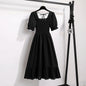 Spring Summer Chiffon Dresses Fashion Female Elastic Waist Short Sleeve Pleated Casual Dress Women A - line Dresses Vestidos - Bako Bako