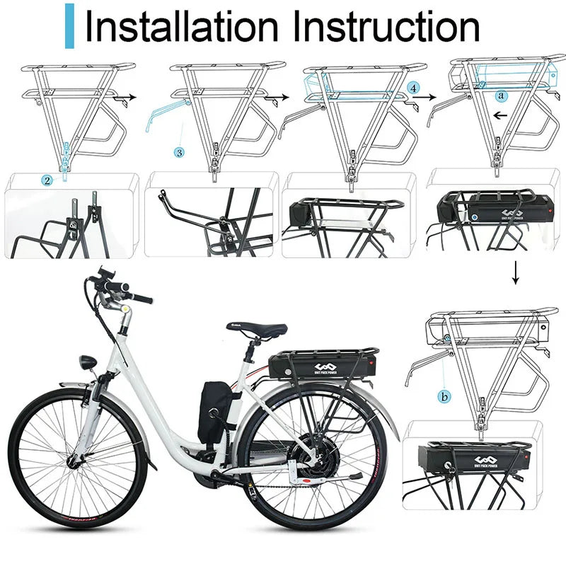 Rear Rack eBike Battery 21700 18650 52V 48V 27Ah 72V 20Ah with Rack no Rack Optional for 1500W 1000W 750W 500W 24" - 28 inch - Bako Bako