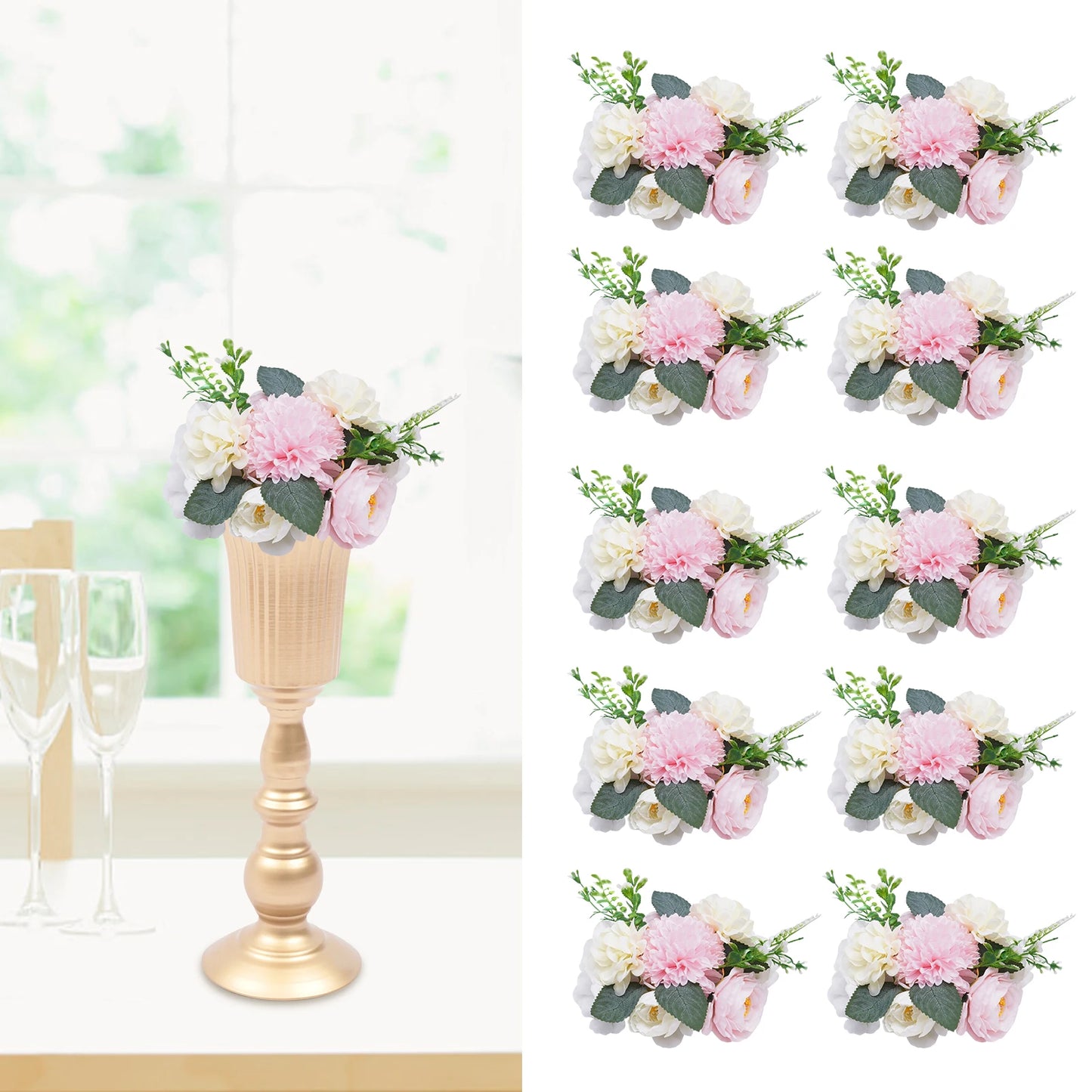 Artificial Fake Flower Bouquet 10Pcs Plastic Flower Arrangement for Mother's Day Wedding Centerpieces Decoration - Bako Bako