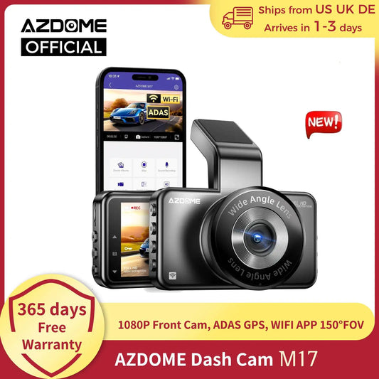 AZDOME Dash Cam M17 1080P Front Cam Built - in ADAS GPS Car Camera 24H Parking Monitor Night Vision Car DVR WIFI APP 150°FOV - Bako Bako
