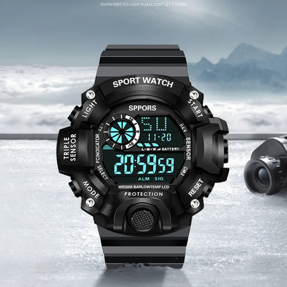 Fashion Men's Watch Sports Electronic Wristwatch Large dial Multifunctional Waterproof Luminous Alarm Kids Male's Military Watch - Bako Bako