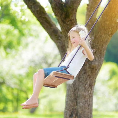 Teak Wooden Swing Outdoor Wood Tree Swing Seat for Adults Backyard Columpio Swing Set Height Adjustable 16.7x7inch - Bako Bako