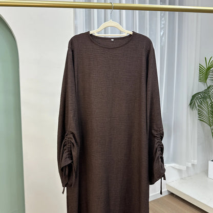 2024 Saudi Arabia Muslim Women Modest Dress Eid Dubai Plain Abaya Islamic Holiday Party Solid Turkey Lace - up Cuffs Long Clothes - Bako Bako