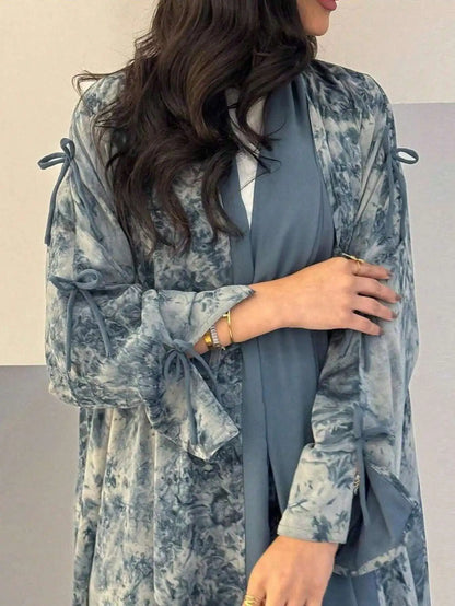 Middle Eastern Women Loose Tie Dye Abayas Casual Kaftan Arabian Maxi Dresses Full Sleeve Open Front Abaya Jilbabs Without Hajib - Bako Bako