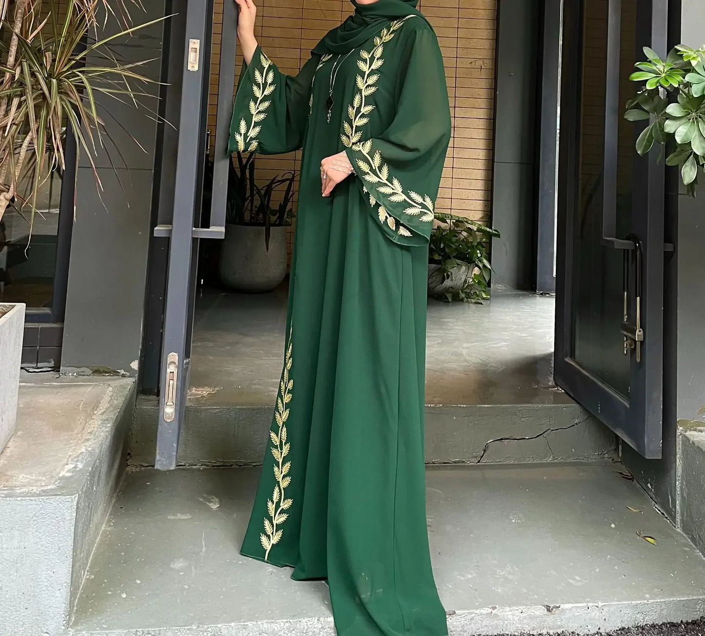 Eid Muslim Abaya for Women Embroidery Dress with Scarf 2 Piece Set Dubai Arab Long Robe Morocco Abayas Kaftan Headscarf Gorgeous - Bako Bako