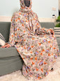 Muslim Cotton Abayas For Women Traditional Floral Ramadan Prayer Garment African Caftan Marocain Femme Robe Connected Headscarf - Bako Bako