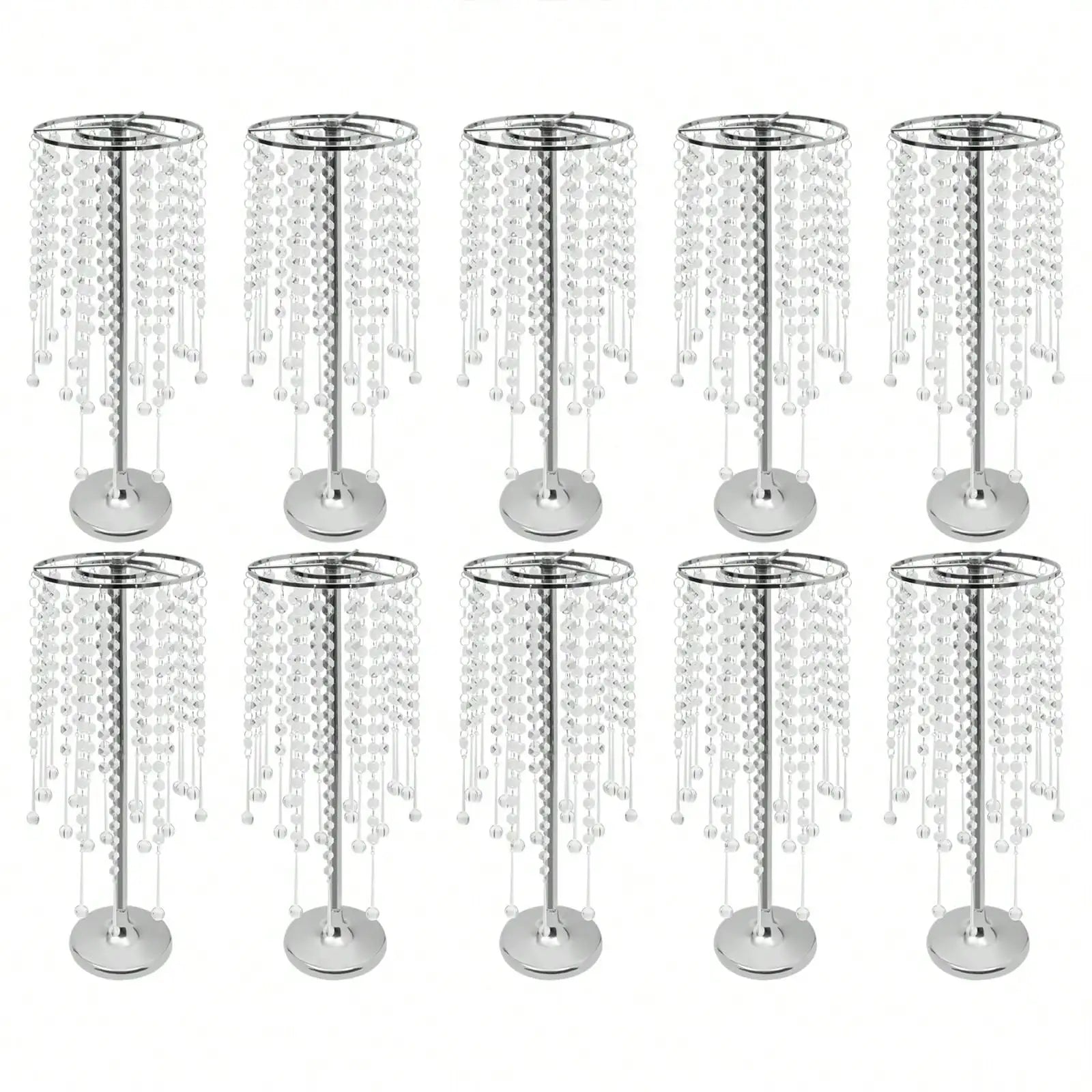 10Pcs Metal Flower Vase Table Decorative Crystal Acrylic Table Centerpieces,Silver Flowers Stand Wedding Reception Centerpieces - Bako Bako