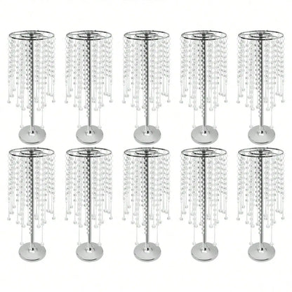 10Pcs Metal Flower Vase Table Decorative Crystal Acrylic Table Centerpieces,Silver Flowers Stand Wedding Reception Centerpieces - Bako Bako