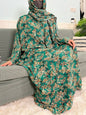 Muslim Cotton Abayas For Women Traditional Floral Ramadan Prayer Garment African Caftan Marocain Femme Robe Connected Headscarf - Bako Bako