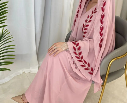 Eid Muslim Abaya for Women Embroidery Dress with Scarf 2 Piece Set Dubai Arab Long Robe Morocco Abayas Kaftan Headscarf Gorgeous - Bako Bako