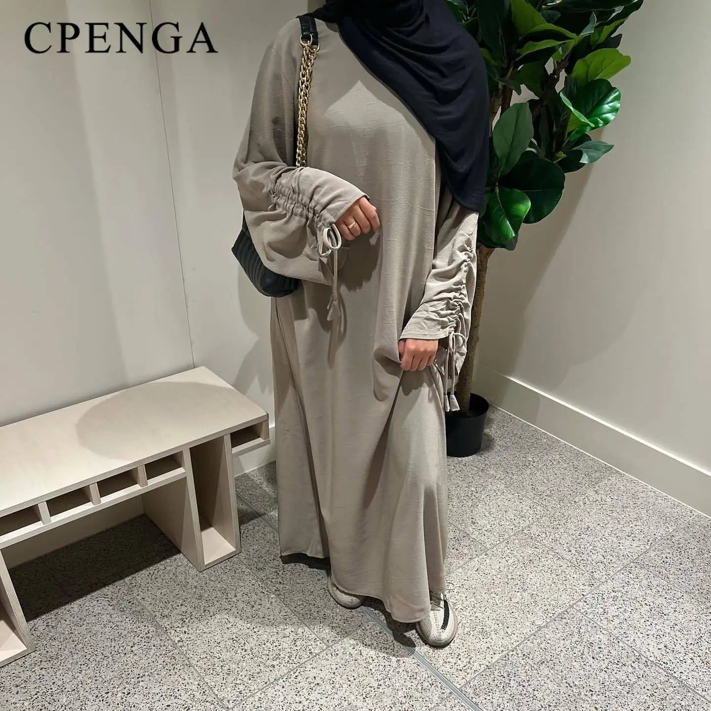 2024 Saudi Arabia Muslim Women Modest Dress Eid Dubai Plain Abaya Islamic Holiday Party Solid Turkey Lace - up Cuffs Long Clothes - Bako Bako