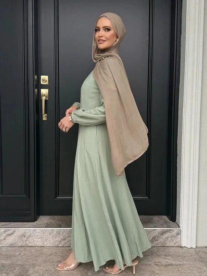 Muslim Abaya Women Dresses Solid Slim Jalabiya Eid 2025 Ramadan Morocco Islam Vestidos Largos Arab Long Robe Dubai Abayas Kaftan - Bako Bako