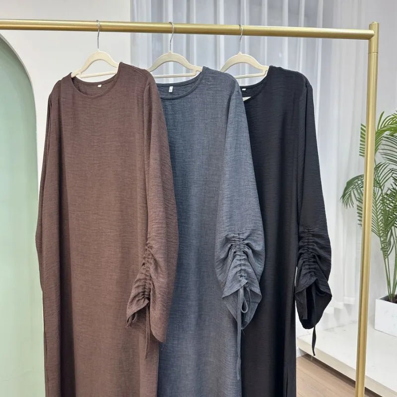 2024 Saudi Arabia Muslim Women Modest Dress Eid Dubai Plain Abaya Islamic Holiday Party Solid Turkey Lace - up Cuffs Long Clothes - Bako Bako
