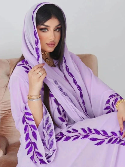 Eid Muslim Abaya for Women Embroidery Dress with Scarf 2 Piece Set Dubai Arab Long Robe Morocco Abayas Kaftan Headscarf Gorgeous - Bako Bako