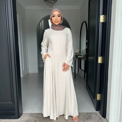 2025 Summer Arabic Muslim Women Modest Dress Eid Dubai Plain Abaya Islam Party Outfit Elegant Holiday Dresses Turkey Kaftan Robe - Bako Bako