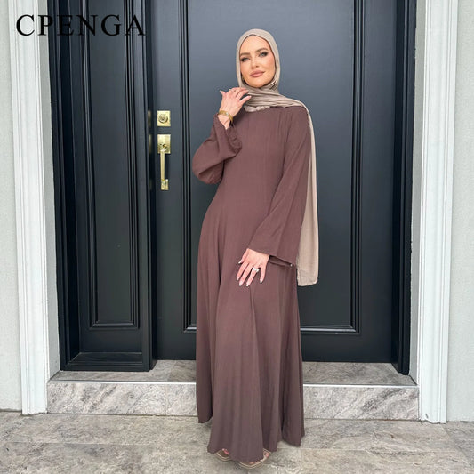 2025 Summer Arabic Muslim Women Modest Dress Eid Dubai Plain Abaya Islam Party Outfit Elegant Holiday Dresses Turkey Kaftan Robe - Bako Bako