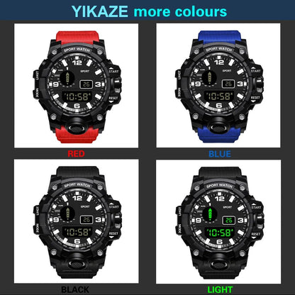 Fashion Men's Watch Sports Electronic Wristwatch Large dial Multifunctional Waterproof Luminous Alarm Kids Male's Military Watch - Bako Bako