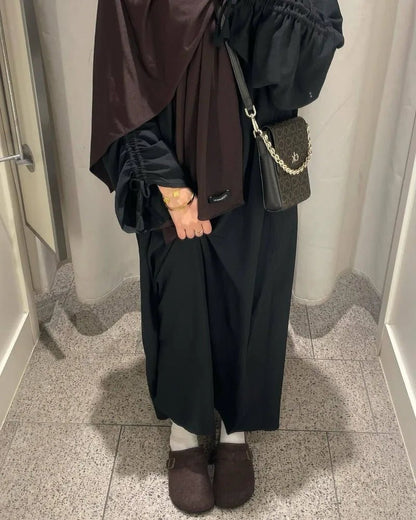 2024 Saudi Arabia Muslim Women Modest Dress Eid Dubai Plain Abaya Islamic Holiday Party Solid Turkey Lace - up Cuffs Long Clothes - Bako Bako