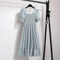 Spring Summer Chiffon Dresses Fashion Female Elastic Waist Short Sleeve Pleated Casual Dress Women A - line Dresses Vestidos - Bako Bako