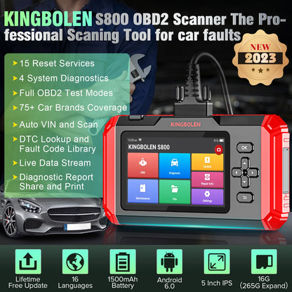KINGBOLEN S800 4 Systems Engine ABS SRS Transmission OBD2 Scanner 15 Resets Scan Tool EOBD Diagnostic Tool Lifetime Free Update - Bako Bako