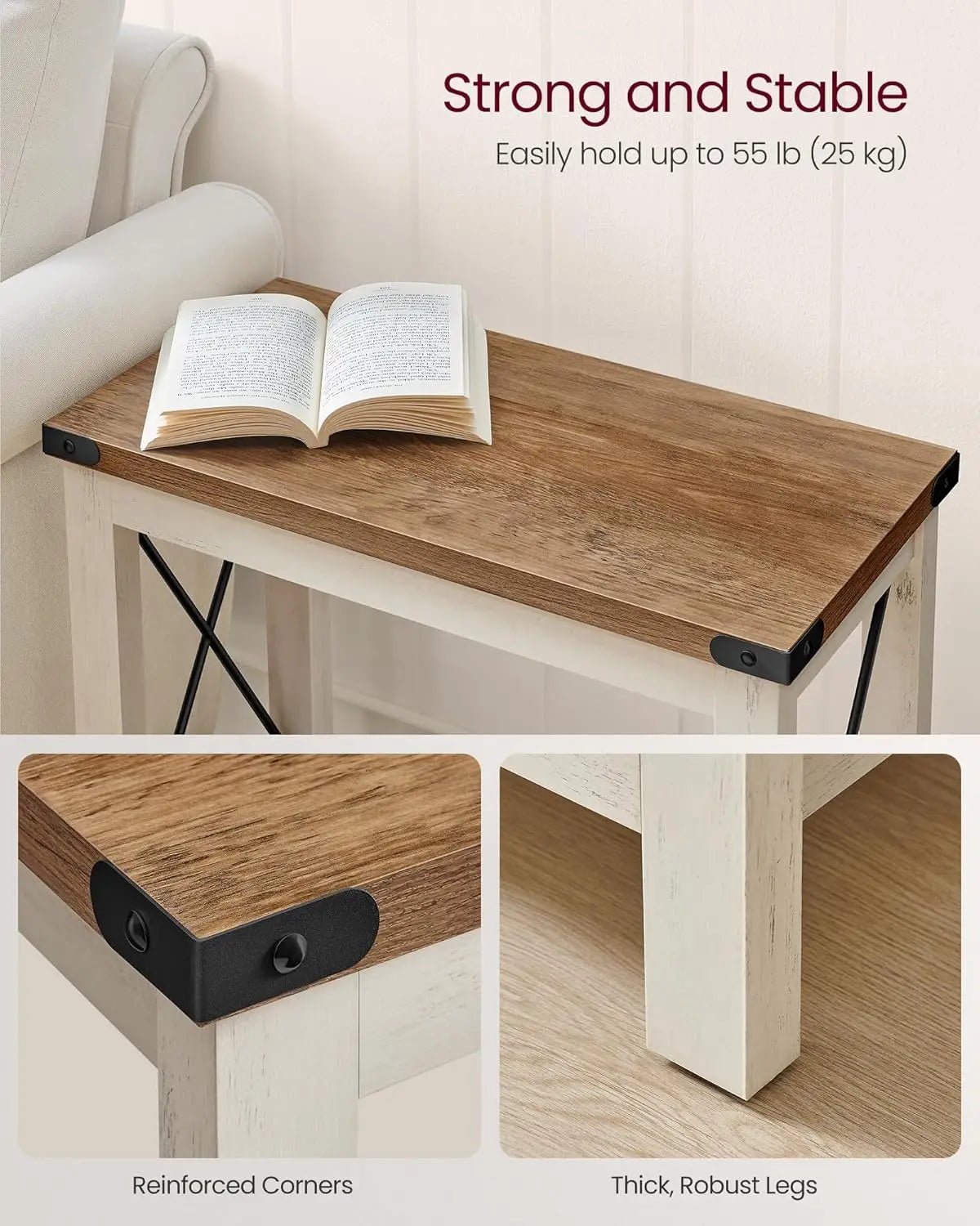 2 - Tier End Table, Side Table with Bottom Shelf, Nightstand for Small Spaces, for Living Room, Bedroom, Farmhouse Style, Rustic W - Bako Bako