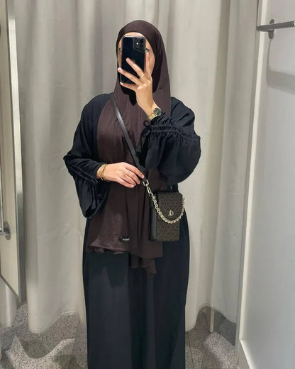 2024 Saudi Arabia Muslim Women Modest Dress Eid Dubai Plain Abaya Islamic Holiday Party Solid Turkey Lace - up Cuffs Long Clothes - Bako Bako