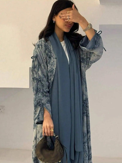 Middle Eastern Women Loose Tie Dye Abayas Casual Kaftan Arabian Maxi Dresses Full Sleeve Open Front Abaya Jilbabs Without Hajib - Bako Bako