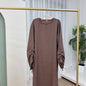 2024 Saudi Arabia Muslim Women Modest Dress Eid Dubai Plain Abaya Islamic Holiday Party Solid Turkey Lace - up Cuffs Long Clothes - Bako Bako
